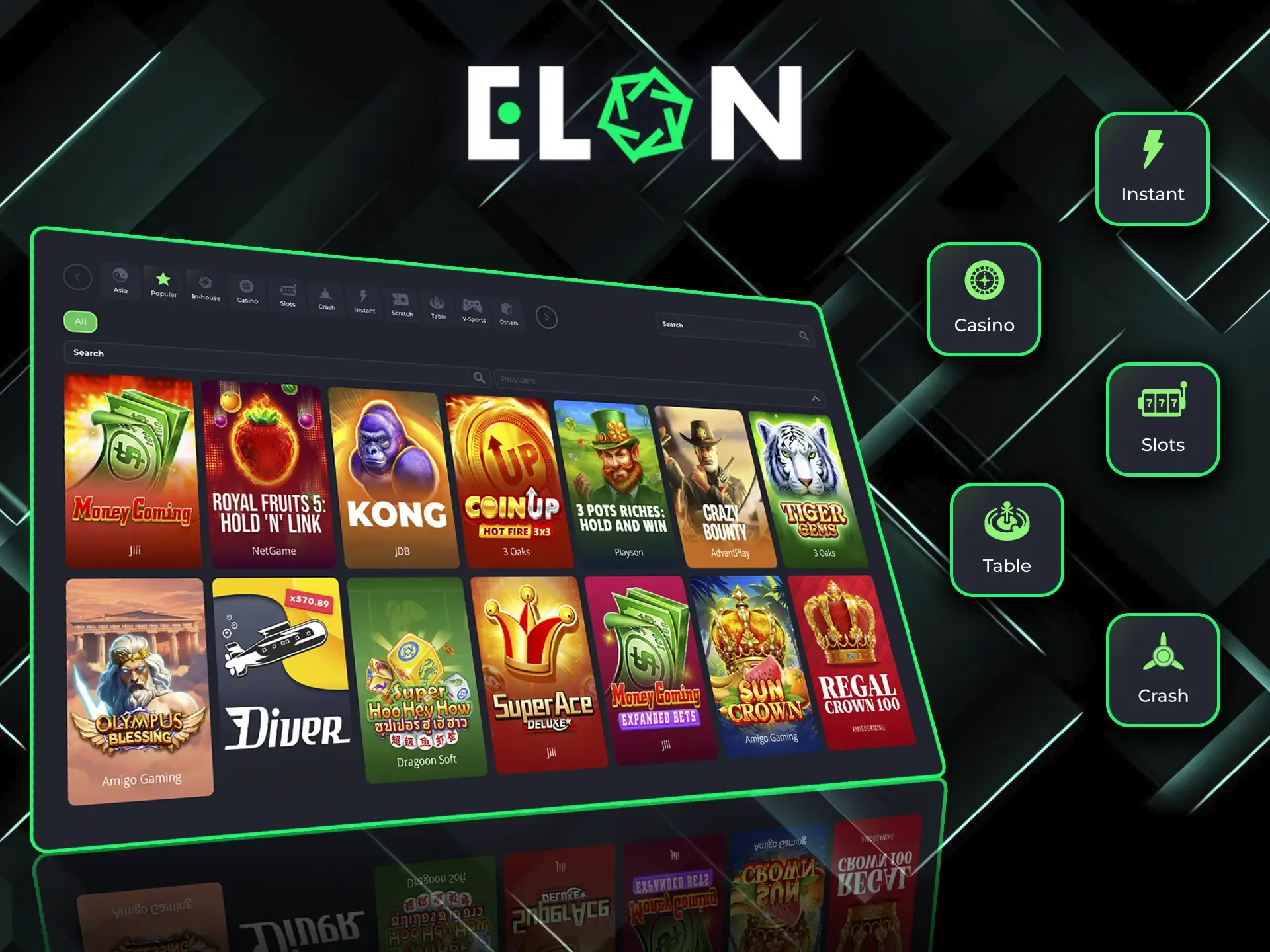 Play and win on the most popular slots from ElonBet Casino.