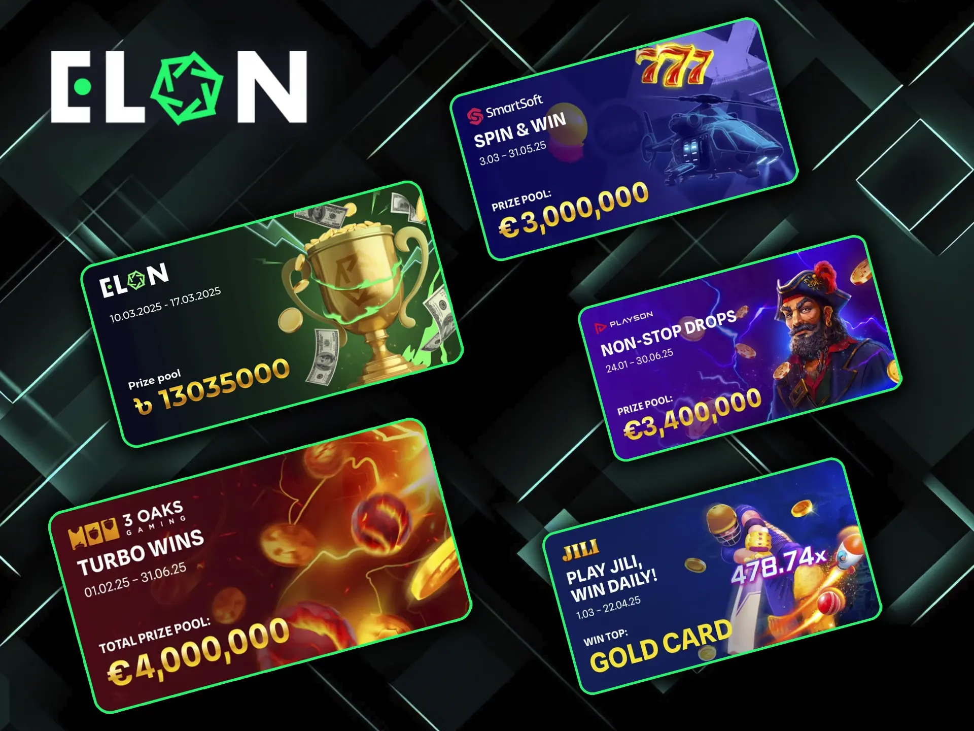 Participate in big tournaments from ElonBet and become the owner of big winnings.